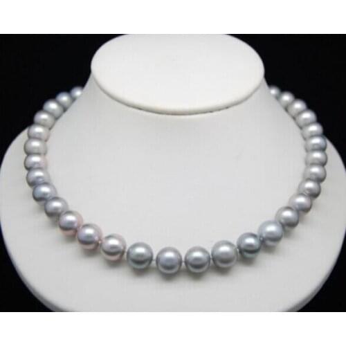 Free shopping! HUGE AAA 9-10MM ROUND SOUTH SEA GENUINE GRAY PEARL NECKLACE 17"