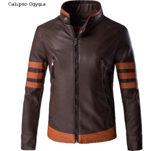 Plus M- 5XL New Windbreaker Mens Pu Leather Wolverines Jacket Black Slim Fit Biker Motorcycle Jackets and Coat Tactical Jacket