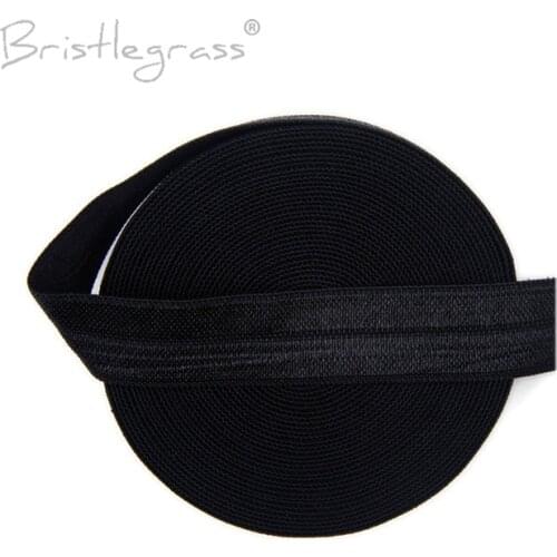 BRISTLEGRASS 5 Yard 5/8" 15mm Black Solid FOE Fold Over Elastics Spandex Satin Kids Hairband Headband Tie Lace Trims Tutu Sewing