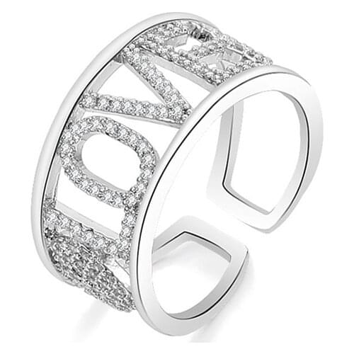 CZ Zircon LOVE Letters Rings for Women Finger Silvery Open Ring Wedding Bride Gift Elegant Ins Fashion Jewelry 2021