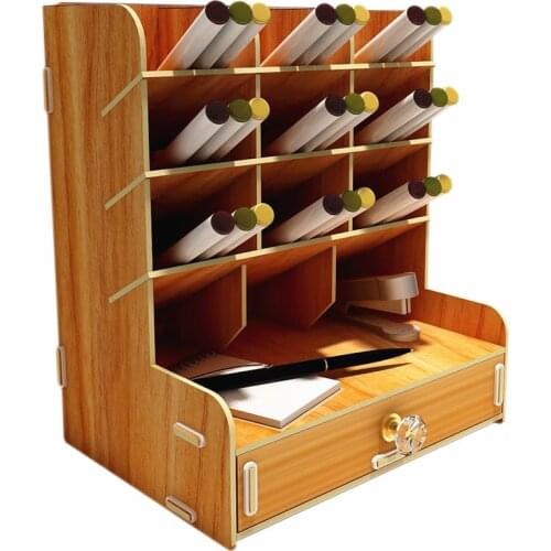 Wooden Desk Organizer Multi-Functional DIY Pen pencil Holder Box Desktop Stationary Home Office Supply Storage Rack