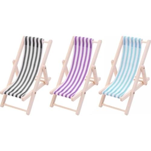 Striped Wooden Beach Garden Lounge Chair Deckchair for 1/12 Dollhouse Miniature Furniture Acc Children Toys
