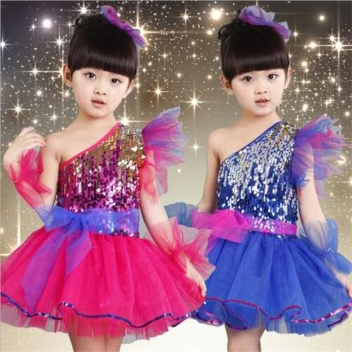 2017 Child Girls modern dance performance clothing Childrens jazz dance sequined Tutu Dancewear Girls Performance Ballet Dress