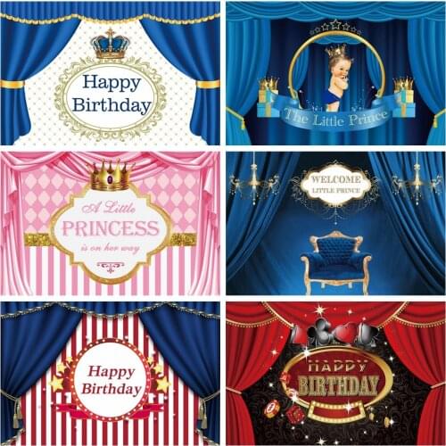 Photographic Background Blue Curtain Happy Baby Birthday Party Stage Poster Portrait Photography Backdrop Photocall Photo Studio