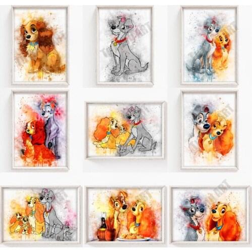 Disney Lady and The Tramp Canvas Painting Anime Poster and Print Nursery Room Decor Wall Art Picture for Living Home Decoration