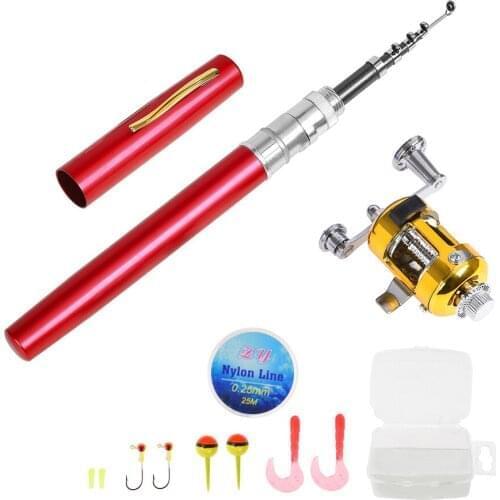 Fishing Rod Reel Combo Set Telescopic Pocket Pen Fishing Rod Mini Trolling Reel Fishing Line Soft Lures Baits Hooks Accessories