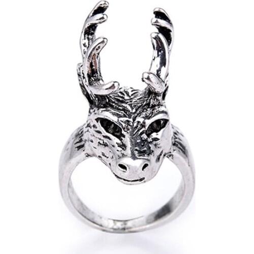Retro Milu Deer Ring Antler Antique Silver tone Jewelry Rings Comfortable Lucky Animal Ring For Men Women Gift