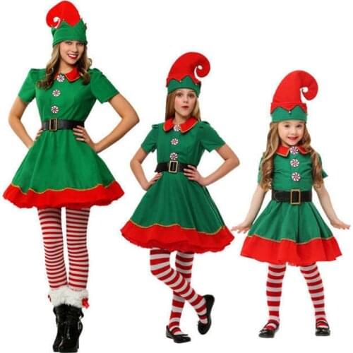 Halloween Costume Adults Kid Green Christmas Elf Clothing Cosplay Parent-Child Wear Adult Children Men And Women Xmas Party Suit