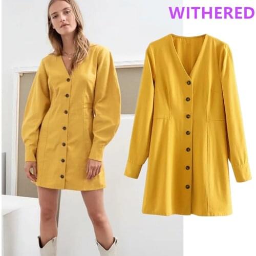 Dave&Di summer Ins fashion blogger vintage puff sleeve loose vestidos fiesta de noche vestidos party mini dress womende