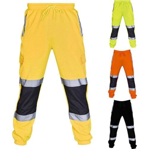 Mens Hi Vis Visibility Work Safety Fluro Workwear Pants Reflective Trousers New