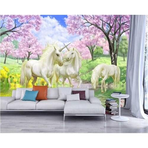 Beibehang Custom Wallpaper Mural Dream Sakura Unicorn Photo Wallpaper Kids Room Decoration wallpaper for walls 3 d wall sticker