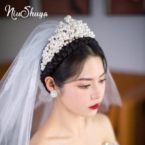 NiuShuya Fashion Pearl Crystal Bride Hair Accessories Wedding Crown Headband Hair Band Bride Wedding Headdress Accessories