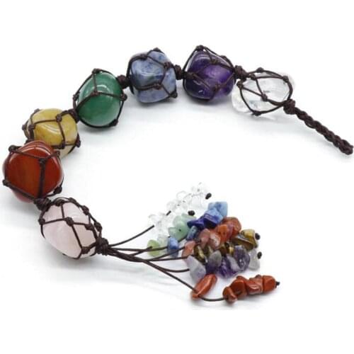 Wholesale 6pcs/Lot Irregular Seven Chakela Natural Crystal Hanging Yoga Meditation Energy Stone Hand-Woven Ornaments Mixed Clr
