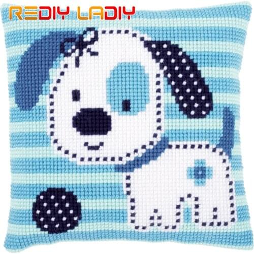 Cross Stitch Cushion Spotted Little Dog Pillow Case Pre-Printed Canvas Thick Yarn Cross-stitch Kits Needlepoint Arts and Crafts