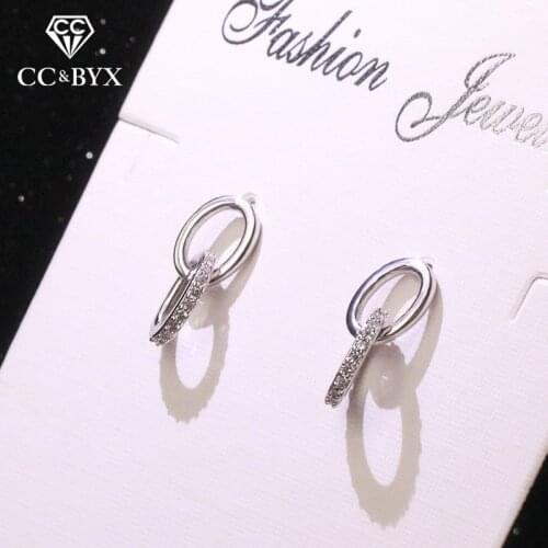 Simple Stud Earrings For Women Silver Plated Cubic Zirconia Jewelry Cute Oval Bridal Wedding Engagement Accessory Bijoux CCE649