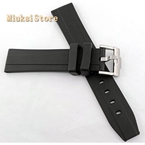 Parnis 20mm natural black Rubber watch strap with 316L Stainless steel Pin buckle
