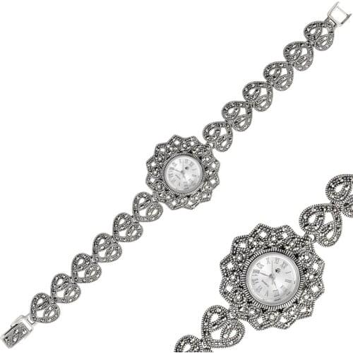 Silverlina Silver Marcasite Sterling Sleeve Clock