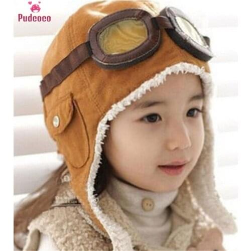 Pudcoco Cute Winter Baby Hats Warm Toddler Baby Boy Girl Kids Pilot Aviator Cap Ear Protect Hat Beanie Pilot Caps 2 Colors Photo