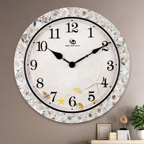 Mediterranean shell round metal clock table living room creative fashion mute big wall clock