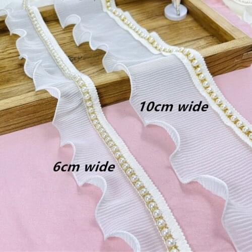 Campus Style White Chiffon Beaded Lace Fabric DIY Girls Skirt Dress Fashion Clothing Ruffle Sewing Decoration Accessories Renda