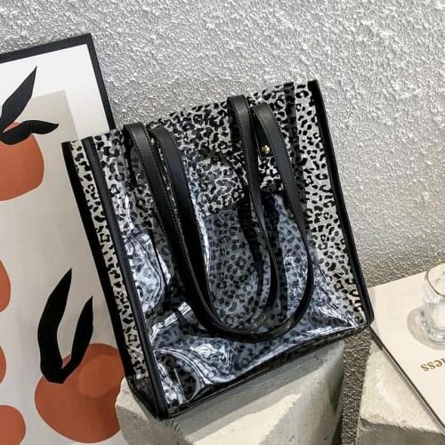 Totes Bag Handbag Purse Shoulder Bags Women Bag Fashion All-match 2021 PVC Transparent PU Leather Leopard Pattern High Capacity