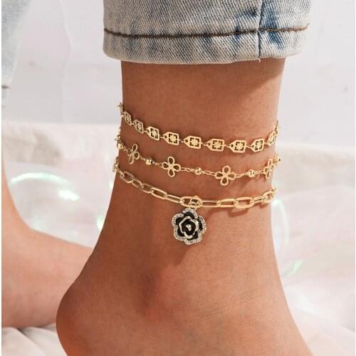 Tocona 3pcs/sets Luxury Flowers Foot Chain Gold Color Alloy Metal Geoemtry Bead Anklet for Women Jewelry Barefoot Sandals 17160