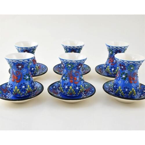Turkish Tea Cup Traditional Turkish Tea Cup Slim Waisted Ceramic 6 Personality Tea Set Lace Decorated Turkish Arab Ottoman Coffee set