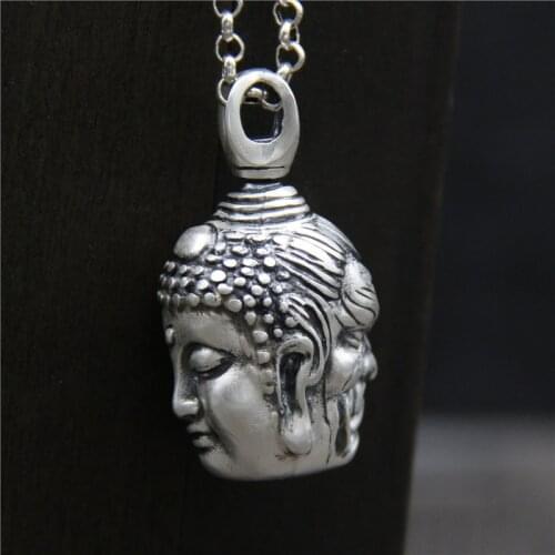 C&R Real 925 Sterling Silver Necklace Pendant Double Buddha Face Religious men and women Thai Silver Pendants Fine Jewelry
