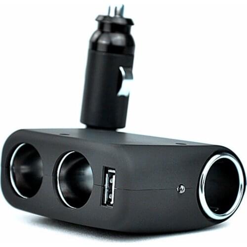 12V24V Car Cigarette Lighter Socket with 3 Way ,Rotatable Car Charger USB, Angle adjustable, Color: Black