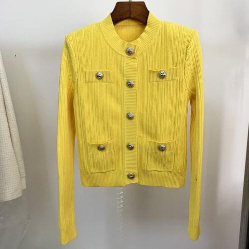 Free Shipping Autumn Newest Designer Fashion Knitted Jacket Women Elegant Lady Stylish High Quality Solid Color Cardigan