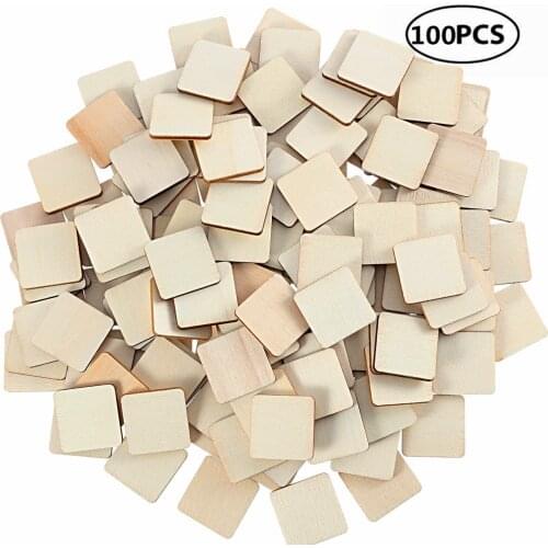 100pcs 10mm 0.39inch Unfinished Wood Pieces Wooden Squares Cutout Tiles Natural Rustic Craft Wood for Home Decor DIY Supplies
