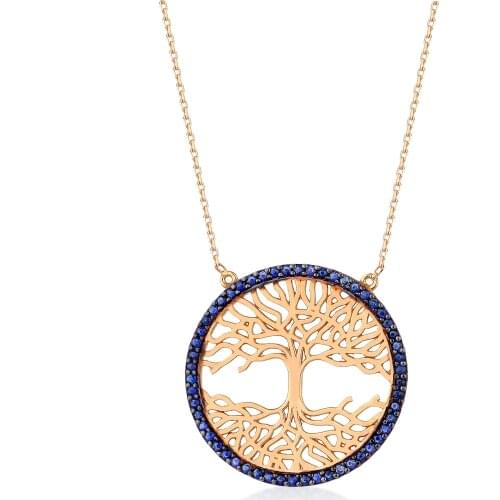 14k Gold Natural Sapphire Tree of Life Necklace PN1991-8