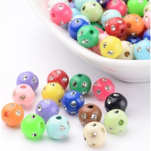 200pcs 8mm Mixed Color Chunky Metal Enlaced Acrylic Round Spacer Beads for Jewelry Making DIY Bracelet Necklace Findings