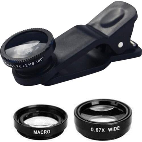 3in1 Fisheye Phone Lens 0.67x Wide Angle Zoom Lens Fish Eye Macro Lenses Camera Kits With Clip Lens On The Phone For Smartphone
