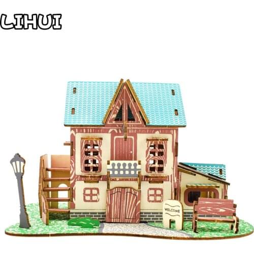 3D Wooden Puzzle Toys for Children DIY Handmade Assembly House Model Building Kits Assembled Kids Educational Jigsaw Toys Gifts