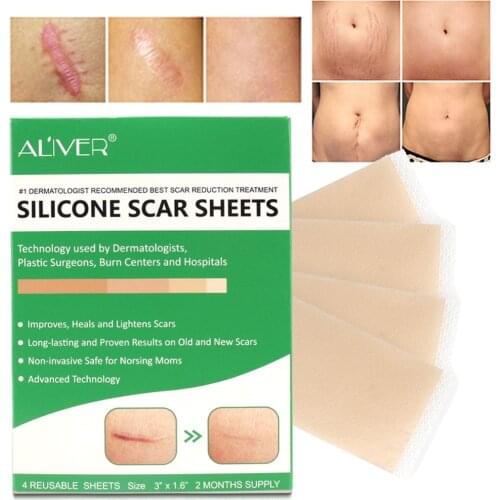 4pcs/pack Reusable Silicone Scar Sheets Removal Patch Silicone Patch Remove Trauma Burn Sheet Skin Repair Acne Gel Scar Therapy