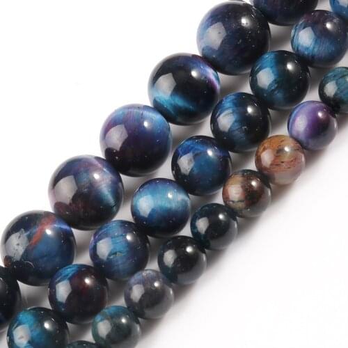 AAA Natural Purple Blue Tiger Eye Round Loose Stone Beads 6/8/10mm for Jewelry Making 15" Strand Mineral Beads