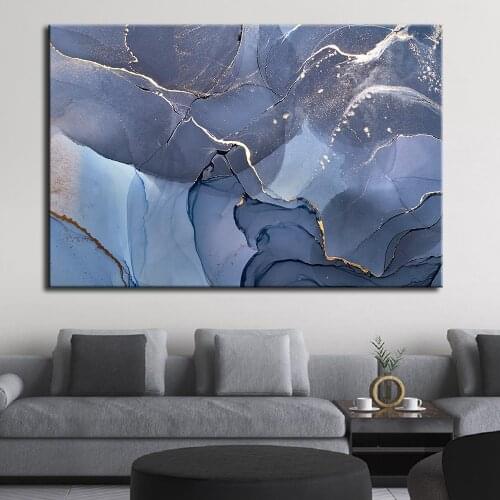 Marble Texture Abstract Poster Gold Blue Wall Art Print Modern Style Canvas Painting Nordic Decorative Picture Home Decoration