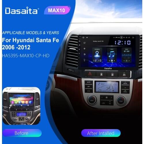 Dasaita 9" Android 10 Car Radio 4+64GB 2.5D 1 Din Audio Stereo Multimedia Player GPS WIFI BT 5.0 for Hyundai Santa Fe 2006-2012