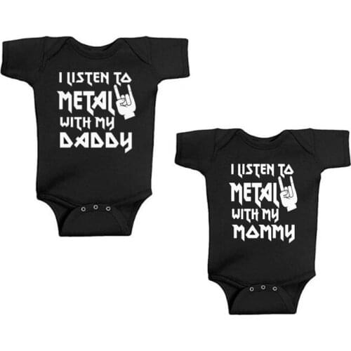 I Listen to Metal with My Daddy and Mommy Funny Newborn Baby Bodysuit Short Sleeve Body Baby Boy Girl Onesie Romper Clothes