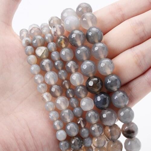 Natural Stone Beads Gray Silk Agates Faceted Loose Spacer Bead for Jewelry Making DIY Charm Bracelet Accessories 4/6/8/10/12mm