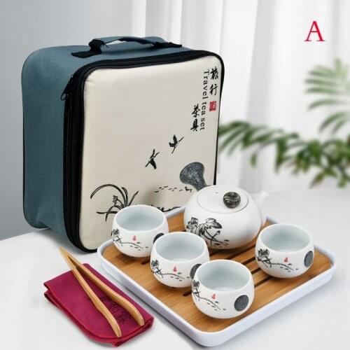 Travel Tea Set Whole Ceramic Carrying Bag Kung Fu Tea Cup Home Tea Tray Teapot 1 Pot of 4 Cups