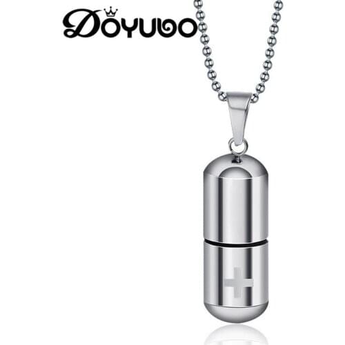 DOYUBO Personalities Mens Stainless Steel Pill Pendant Necklace Punk Design Detachable Lady Perfume Bottle Charms Chains DC006