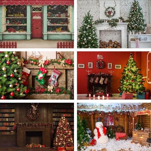 Winter Christmas Tree Photography Background Fireplace Socks Snowman Gift Shop Child Backdrop Photo Studio Decor Props Photozone