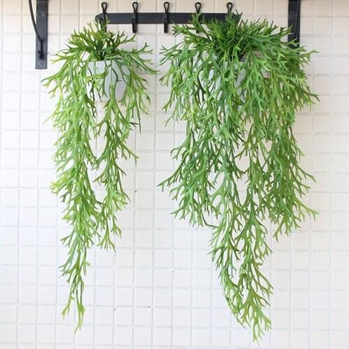 Artificial plastic Ferns branches home decoration fake flower green leaves Christmas Wall-mounted staghorn rattan decoration