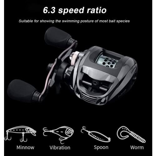 Baitcasting Reel 6.3:1 Gear Ratio Ultra Smooth 190g Ultralight 12+1BB Magnetic Brake EVA Handle Fishing Reel