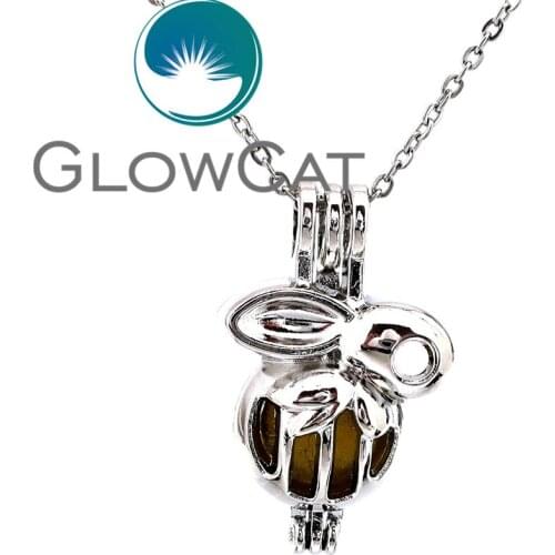 KK587 Cute Animal Rabbit Beads Cage Essential Oil Diffuser Aromatherapy Pearl Cage Locket Necklace Women Girl Gift