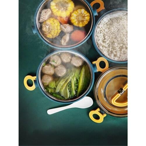 Stainless steel heat preservation round lunch box three layer student multi layer lunch box heat preservation barrel