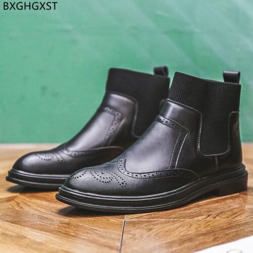Fashion Winter Shoes Men Black Chelsea Boots Men Motorcycle Boots for Man 2021 Luxury Brand Leather Boots for Men Male Chaussure