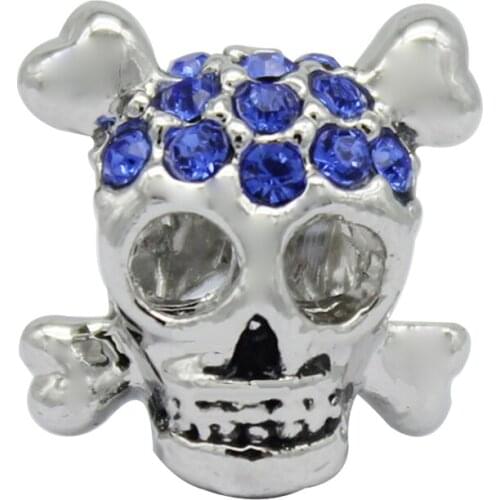 Slide beads fashion blue crystal skull charm beads fit Pandora charm bracelet women jewelry holiday gifts